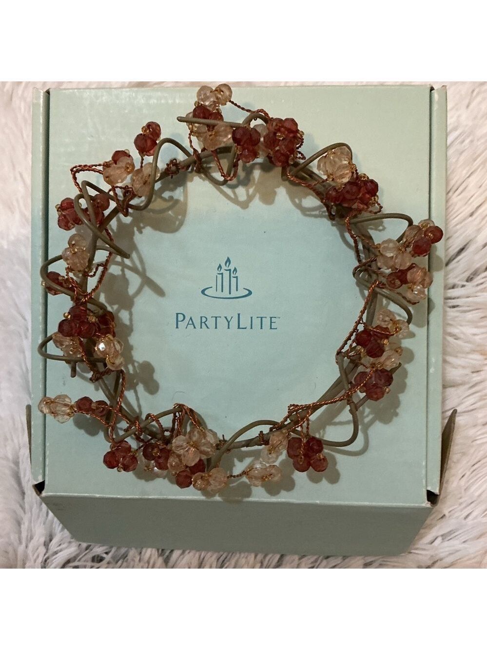 PartyLite Gemstones Beaded Candle Ring 3-4” P7834 — Red Amber Gold, Gift Ready